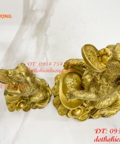 Tượng Chó Phong Thủy Ngậm Tiền Bằng Đồng Cao 14cm Và 21cm – Linh Vật Chiêu Tài Giữ Của