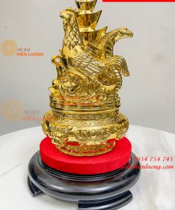 Tượng Tam Hợp Sửu Tị Dậu mạ vàng 24K cao 22cm kèm đế gỗ